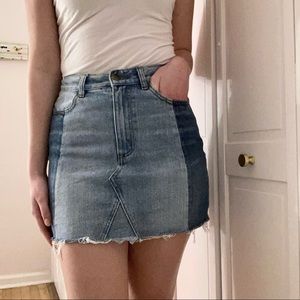 Two Tone Colorblock Evidnt Short Blue Denim Skirt
